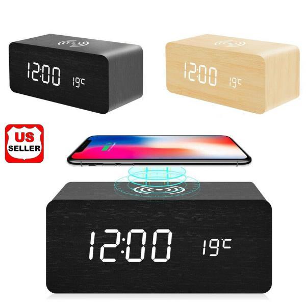 Smart Wireless Charging Wooden Alarm Clock